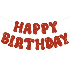 BEISHIDA Red Glitter Happy Birthday Banner，Pre-Strung Gold Glitter Happy Birthday sign， NO DIY - Gold Glitter Birthday Garland for Birthday Party，Birthday Decor