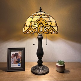 enjoy decor lamps Stained Glass Table Lamp Gold Baroque Style Metal Base LED Bulbs Included Bedroom Living Room 12" W*12" D*22" H