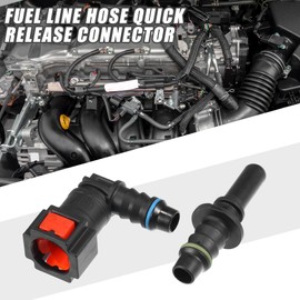 A ABSOPRO Car Fuel Line Hose Quick Release Connector Kit 90 Degree 5/16" 7.89mm SAE to 5/16" 8mm Disconnect Hose Plastic Red