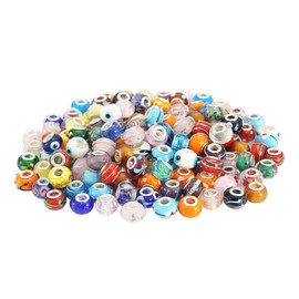YouLuo Murano Glass Beads Large Hole Beads European Lampwork Spacer Charms Beads Silver Plated Cores Bracelet Charms for DIY Crafts Jewelry Making 50 Pcs Mixed