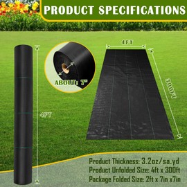 KAKO 4Ft x 300Ft Weed Barrier Fabric Heavy Duty, Garden Fabric Weed Barrier, Weed Barrier Landscape Fabric, Ground Cover Weed Barrier for Landscaping Fabric, Garden Fabric