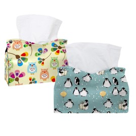 2 Pack Tissue Box Cover Holder, Cute Penguins Rectangle Leather Tissue Case, Decorative Organizer for Tabletop, Bathroom, Car, Office