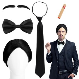 Halloween Costume Accessories Include Black Wig,Tie,Bowtie and Moustache for Men Family Character Cosplay
