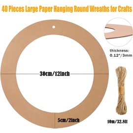 40 Pieces Large Hanging Round Wreaths 12Inch Cardboard Wreath Rings for DIY Crafts Paper Round Circle Christmas Hanging Ornaments Decorations with Hole Twine for Wedding Christmas Valentines Day Decor