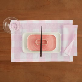 Solino Home Buffalo Check Linen Placemats 19" L x 14" W Inch - 100% Pure Linen Marshmellow Pink Plaid Cloth Placemats Set of 4 - Washable Fabric Checkered Place Mats for Spring, Easter