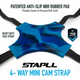 STAPLL Tack Strap - 2 Pack 4-Way Flat Bungee Cord with Rubber Pad Grip, Adjustable Tie Downs with Steel Hooks, Roof Rack, Kayak, Motorcycle, Camping Gear, Heavy Duty Outdoor Fasteners - Black and Blue