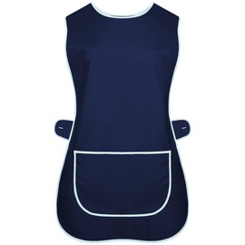 INDX Clothing Ladies Womens Tabard Kitchen Cleaning Chef Overall Catering Tabbard Apron with Pocket Side Button Fastening Plus Big Size S to 3XL (Navy Blue, WX/Medium)