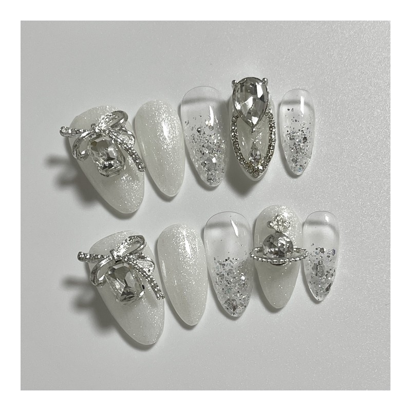 3+1 Clean Shimmer Handmade Nail Tips - Midi Long Oval