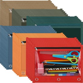 Lincia 36 Pack Pencil Pouches for 3 Ring Binder with Zipper Bulk Binder Pencil Bags, 6 Colors, Binder Pencil Case with Double Sided Clear Window for College Office Supplies(Vintage)