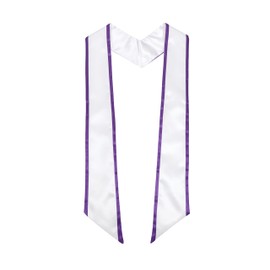 Erligo Unisex Adult Plain Graduation Honor Stole Angled End with Trim 72" Long (White + Purple Trim)