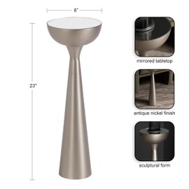 Kate and Laurel Chandon Mid-Century Sophisticated Drink Table, 8 x 8 x 23, Antique Nickel, Glam Sculptural Plant Pedestal Table for Use as Antique Mini Table or Bathtub Accent Table