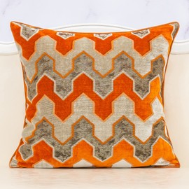 Alerfa Square Pillow Geometric Stripes Embroidery Cut Velvet Cushion Case Luxury Modern Throw Pillow Cover Decorative Pillow for Couch Sofa Living Room Bedroom Car 20 x 20 Inch Orange
