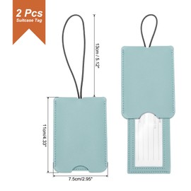 sourcing map 2 Pcs Suitcase Tags, Light Blue Leather Luggage Name Tags Travel Accessories Airplane Travel Essentials for Flying Hotel Check in Luggage Bags Men Women, 4.33 x 2.95 x 0.2
