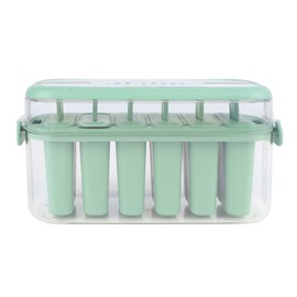 6 Cavities Ice Bar Molds Home Made Ice Lolly Molds Portable Ice Bar Making Molds with Lids Green