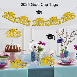 30Pcs 2025 Glitter Graduation Cutouts Tags Banners 2025 Graduation Party Decoration Tags for Mason Jar Table Centerpieces Class of 2025 Graduation Cutouts Tags Sign for Vase