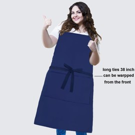 XIEJINJIA Pack of 2 Plus Size Adjustable Thick Canvas Cooking Apron Long Ties with 2 Pockets Extra Wide Chef Apron Kitchen Cooking Baking for Women Men Dark Blue