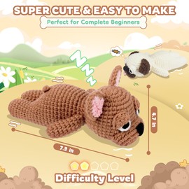 Dog Crochet Kit For Beginners Crochet Kit Puppy For Adults Kids With Instruction Crochet Dog Kit Animal Knitting Kits Complete Crochet Set Pug&French Bulldog Family Crochet Animal Kit (White Brown)