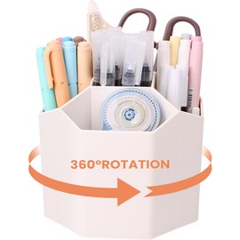 Penxina Pen Holder, 5 Slots 360-Degree Spinning Pencil Holder Desk Organizers, Desktop Storage Stationery Supplies Cute Pen Pencil Cup Pot for Office, School, Kids