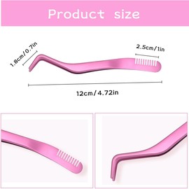MANJIAMEI 3 Pcs Eyelash Extension Tweezers, Stainless Steel 2 in 1 Lash Tweezers with Comb, Curved Eyelash Applicator Tool for Classic Lashes False Lashes Eyelash Clusters Application and Removal