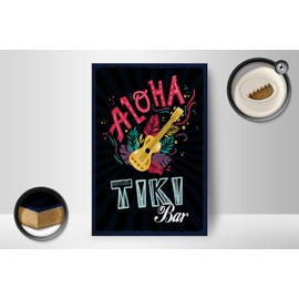 Femer Holzschild Hinweis 20x30 cm Aloha Tiki Bar Gitarre Deko Schild