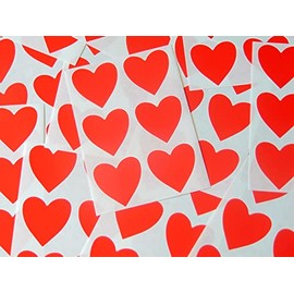 38mm (1.5") Heart Shape Colour Code Stickers - Packs of 72 Large Coloured Hearts Sticky Labels for Craft, Card-Making & Decoration - 33 Colours Available (Red)