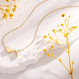 Jwicklirrng Gold Heart Initial Necklace for Women, 18K Real Gold Plated Initial A-Z Necklace Dainty Heart Necklaces Tiny Gold Necklaces Birthday Gifts Jewelry