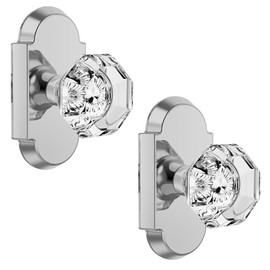 BonKuDoo 2 Pack Clear Crystal Dummy Knobs, Interior Polished Chrome Glass Door Knob, Single Side Decorative for Hallways and Closets