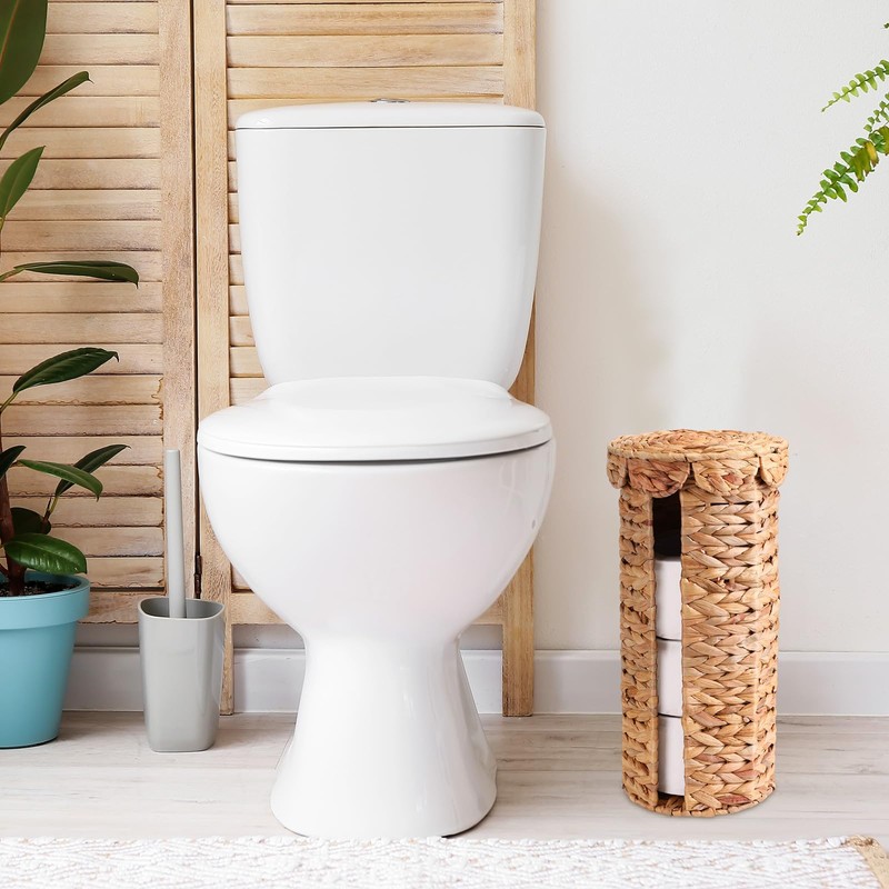 Fiwochic Wicker Toilet Paper Holder with Lid, Woven Paper Roll