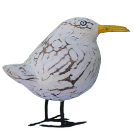 ART-CRAFT Hand-carved decorative seagull in shabby chic style, maritime wooden sculpture, 12 cm high