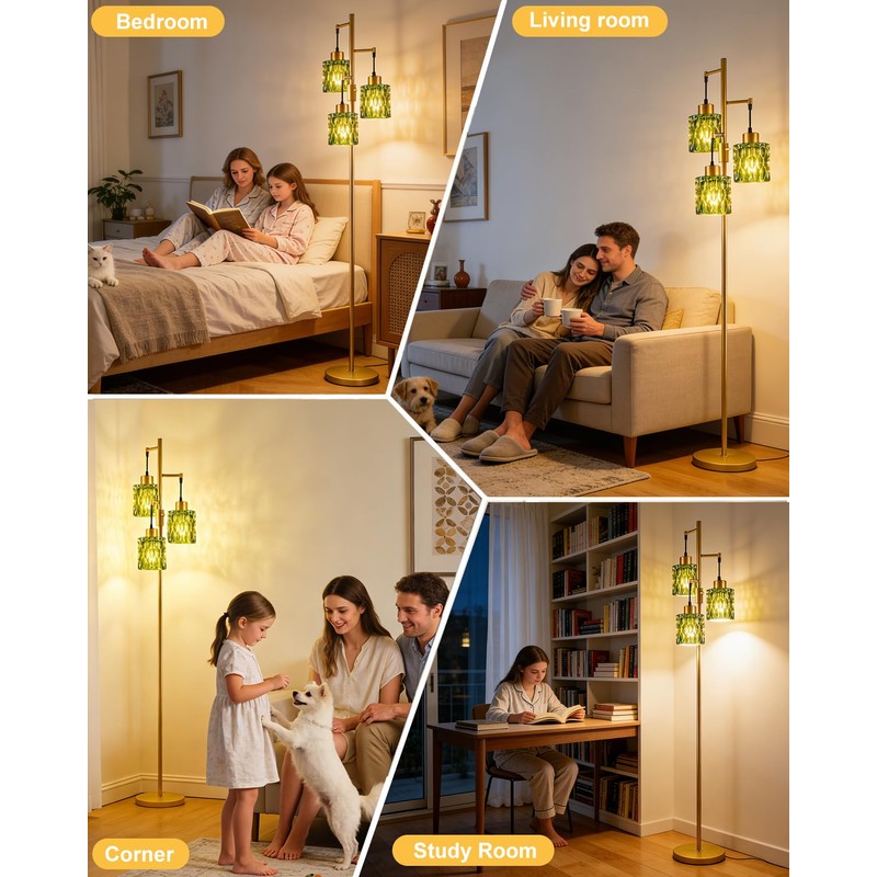 Lightdot 67" 3-Light Glass Floor Lamps for Living Room, Dimmable