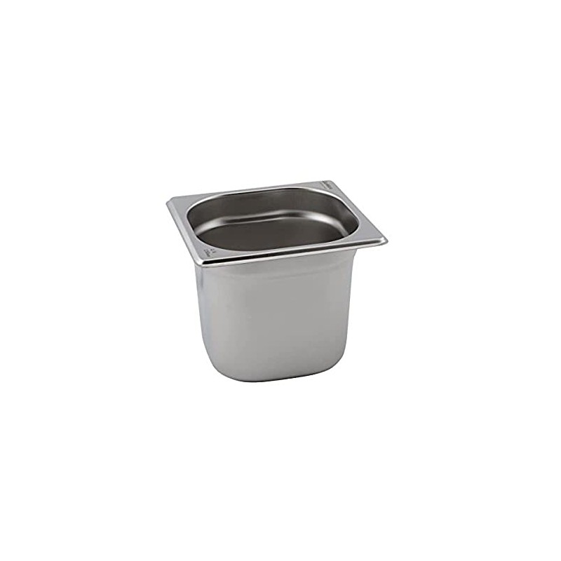 Genware GN16-100 Stainless Steel Gastronorm Pan, 1/6 GN, 176 mm