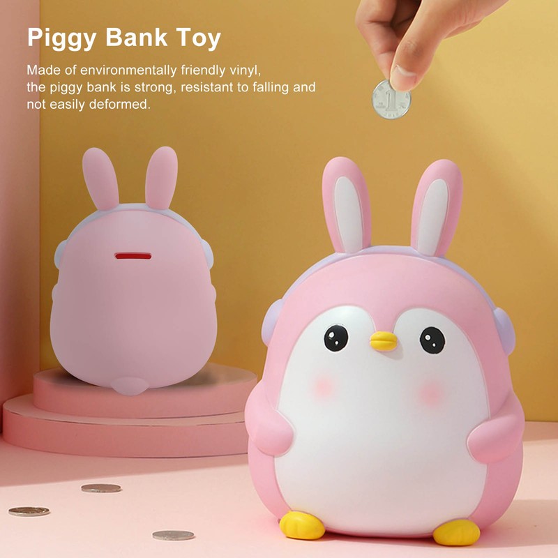 Piggy Bank Cartoon Cute Penguin Shape Pink Large Capacity Coin