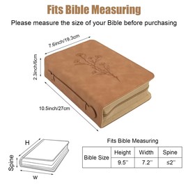 Bible Cover for Women,PU Leather Bible Case with Handle,Bible Cover Case for Women,Church Bible Bag Carrying Case Bible Protective with Zippered Pocket for Bible Accessories,Book Cover Protector