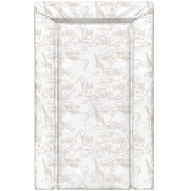 Baby Changing Mat 75 x 45 cm, Waterproof Wipe Clean Nappy Changer, Padded Foam, Non Toxic PVC, Unisex Nursery, Toile Inspired Safari Beige Design
