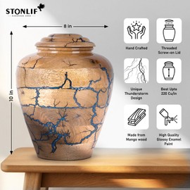 STONLIF Wooden Urns for Human Ashes Adult Male Female - Cremation Urn Large Small Keepsake Urns for Human Ashes - Decorative Funeral, Burial Urns for Mom, Dad, Men, Infant, Child - Blue, Large
