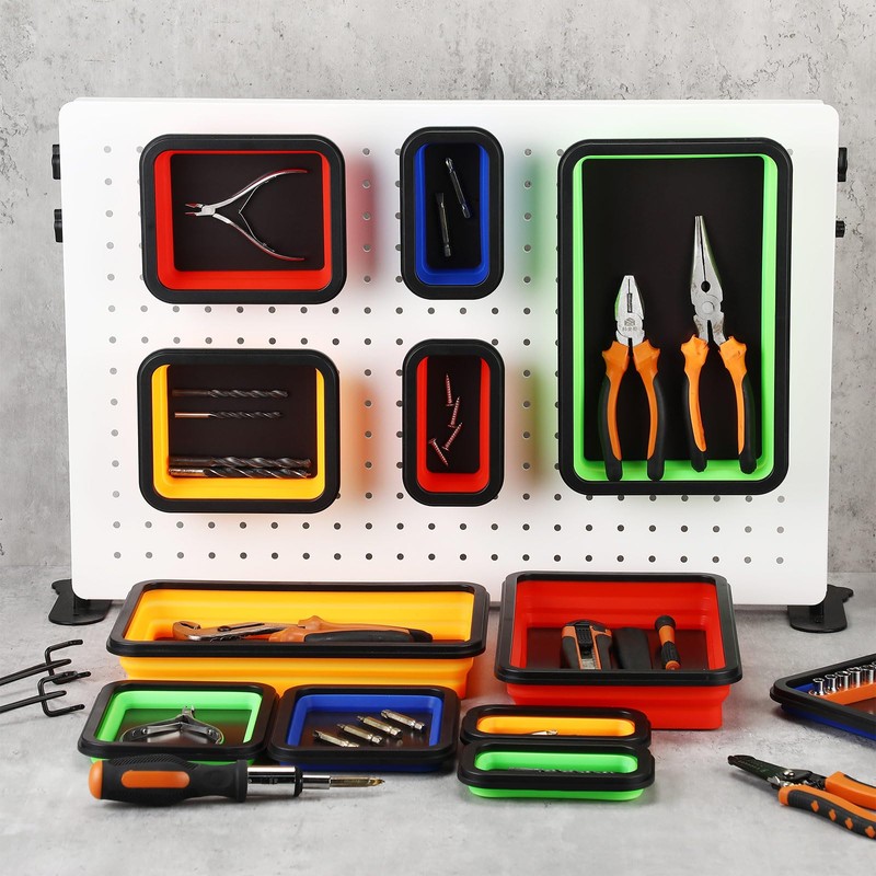 12 Pcs Collapsible Magnetic Parts Tray Set 3 Size,Multicolor