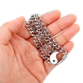 SAFIGLE Yin Yang Bracelets 2pcs Stainless Steel Matching Bracelets Adjustable Love Heart Engagement Statement Bracelet For Couple Friendship Relationship