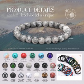 Landical 24 Pcs 8mm Gemstones Beaded Bracelets for Men Women Stretch Round Bead Bracelets Set Healing Crystal Stone Bracelets Semi Precious Bracelets (Classic)