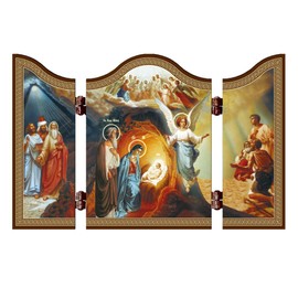 NKlaus - Nativity of Jesus Christ Icon Triptych - Christian Christmas Icon - Folding Icon for Devotion or as a Gift - Rozhdestvo Hristovo - 1432
