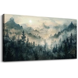 KELIYUAN Large Canvas Misty Forest Wall Art Mountain View Home Decor For Living Room Bedroom Office Natural Landscape Wall Decoration Painting Modern Printed Artwork Can Be Hung Directly 30x60 In