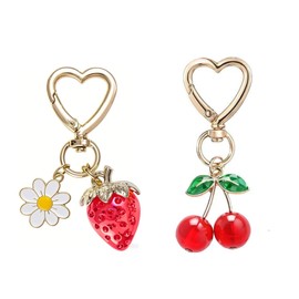 Poagoep Cute Strawberry Keychain Bag Purse Charms Cherry Heart Flower Keychain Accessories for Girls Women Gift