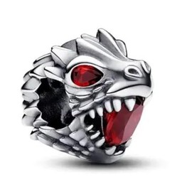 Beads R Us ® Game of Thrones Dragon Head Charm Bead in Sterling Silver S925 with Red Crystals, Compatible with all European style Charm Bracelets, Anklets and Necklaces.