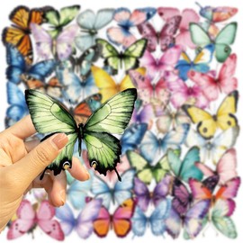 50PCS Butterfly Stickers PET Transparent Stickers Nature Decals Waterproof Decorative Decals for Scrapbook DIY Crafts Album Bullet Journal Planner Water Bottles Phone Cases Laptops (Butterfly)