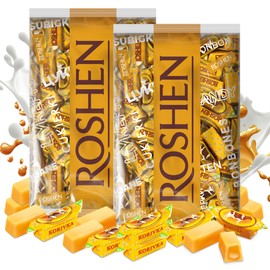 Roshen Korivka Milk Fudge Candy, 2.2 Lb (1kg) Ukrainian Non-Glazed Dairy Fudge with Sugary Crust & Creamy Liquid Filling, Individually Wrapped, Kosher, Halal (Pack of 2)