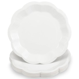NatNarr 30pcs White Paper Plates, 9inch Scalloped Paper Plates Disposable Dessert Plate White Party Supplies for Wedding Bridal Baby Shower