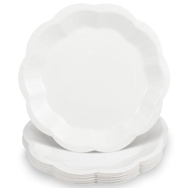 NatNarr 30pcs White Paper Plates, 9inch Scalloped Paper Plates Disposable