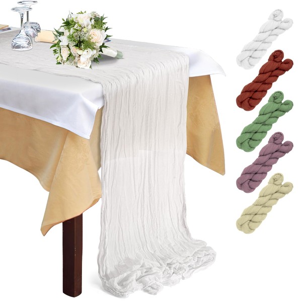 300x90cm Cheesecloth Table Runner, Semi-Sheer Wedding Table Runner, Wedding Decor Cheese Cloth Table Runner, Gauze Table Runner, for Wedding, Birthday, Holiday Party Decoration (White)