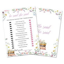 He Said She Said Bridal Shower Games, Floral Bridal Shower Games Card for Engagement Wedding Bachelorette Newlyweds Party Supplies & Activity, 25 Guests Game Cards-005