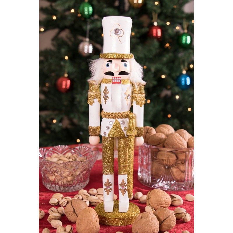 Clever Creations Gold and White Soldier 12 Inch Traditional Wooden