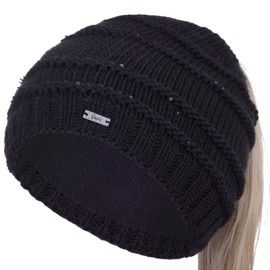 Faera Women's Winter Hat Cable Hole Braid Beanie Hat Knitted Hat 72, black